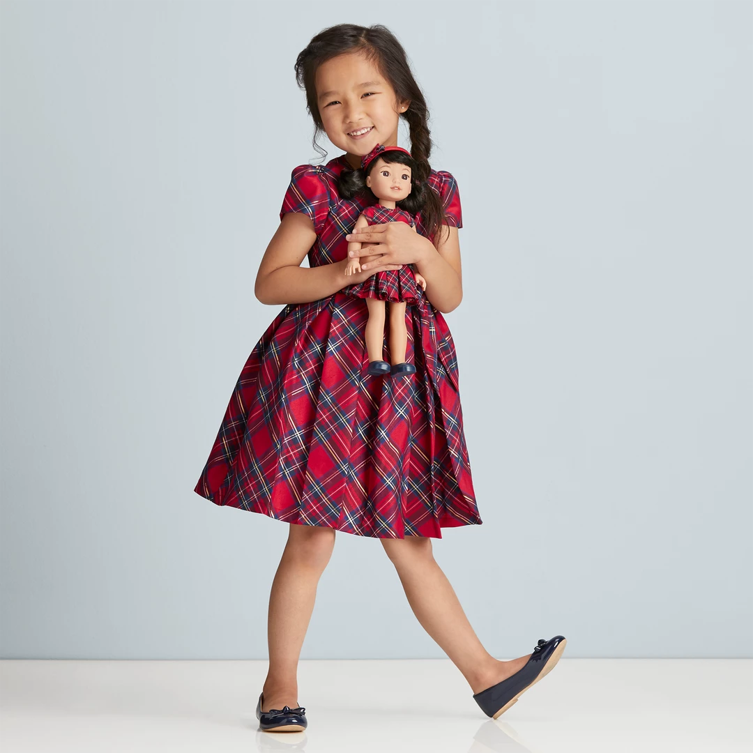 American Girl Pretty Plaid Christmas Dress For Little Girls & WellieWishers™ Dolls 4 American Girl Pretty Plaid Christmas Dress For Little Girls & WellieWishers™ Dolls