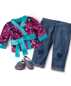 American Girl Ages 6+ Sparkling Sequins Kimono & I Heart Jeans Outfit For 18-inch Dolls