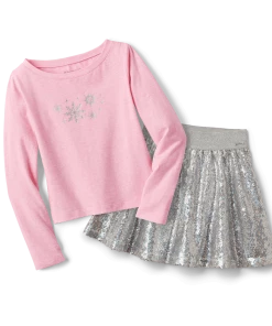 American Girl Snow Pretty Top For Girls & Silver Sparkle Skirt Outfit For Girls Ages 6+