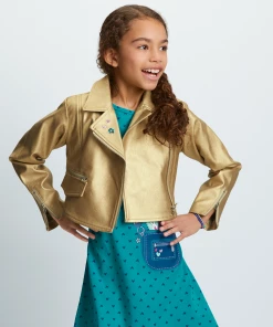 American Girl Ages 6+ Gold Moto Jacket & Heart Print Dress Outfit For Girls