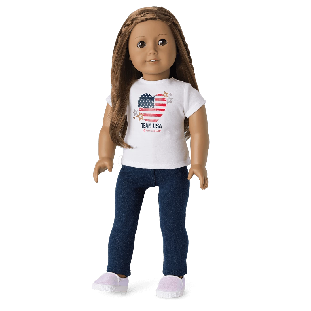 American Girl Team USA T-Shirt For Girls & 18-inch Dolls 6 American Girl Team USA T-Shirt For Girls & 18-inch Dolls