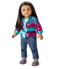 American Girl Ages 6+ Sparkling Sequins Kimono & I Heart Jeans Outfit For 18-inch Dolls