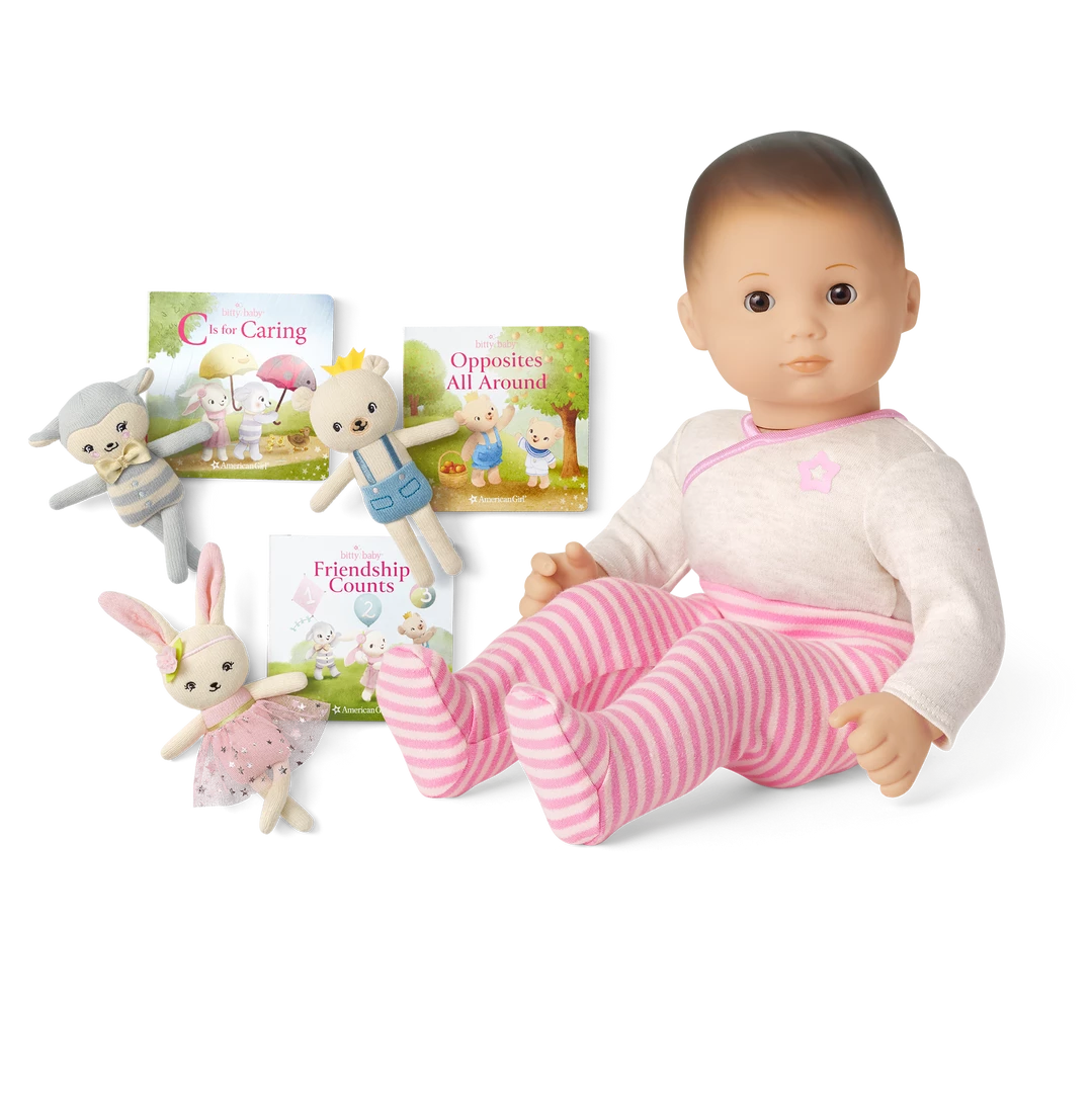 American Girl Bitty Baby® Doll #2 In Pretty Pink + Plush Friends & Board Books Ages 18m+ 3 American Girl Bitty Baby® Doll #2 In Pretty Pink + Plush Friends & Board Books Ages 18m+