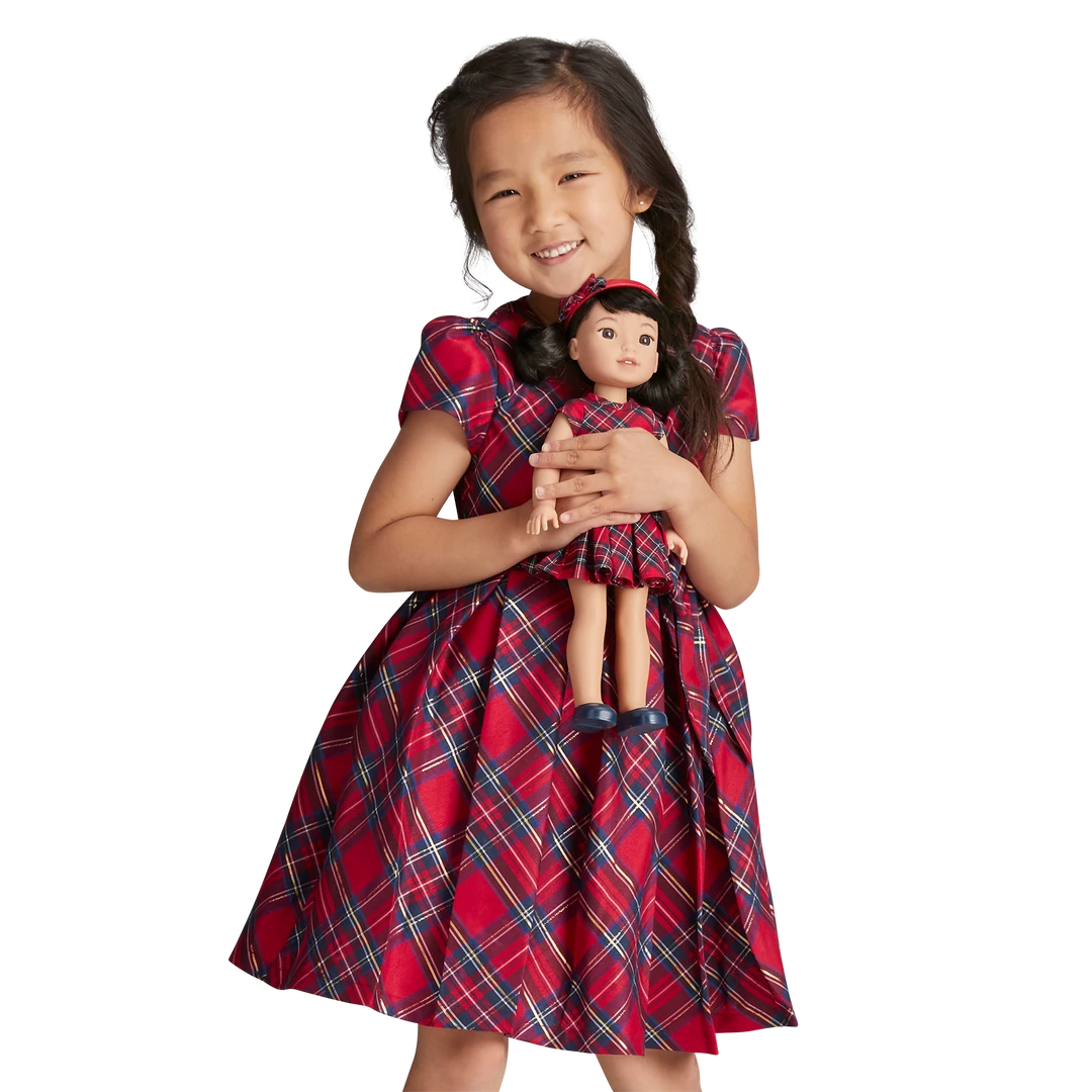 American Girl Pretty Plaid Christmas Dress For Little Girls & WellieWishers™ Dolls 3 American Girl Pretty Plaid Christmas Dress For Little Girls & WellieWishers™ Dolls