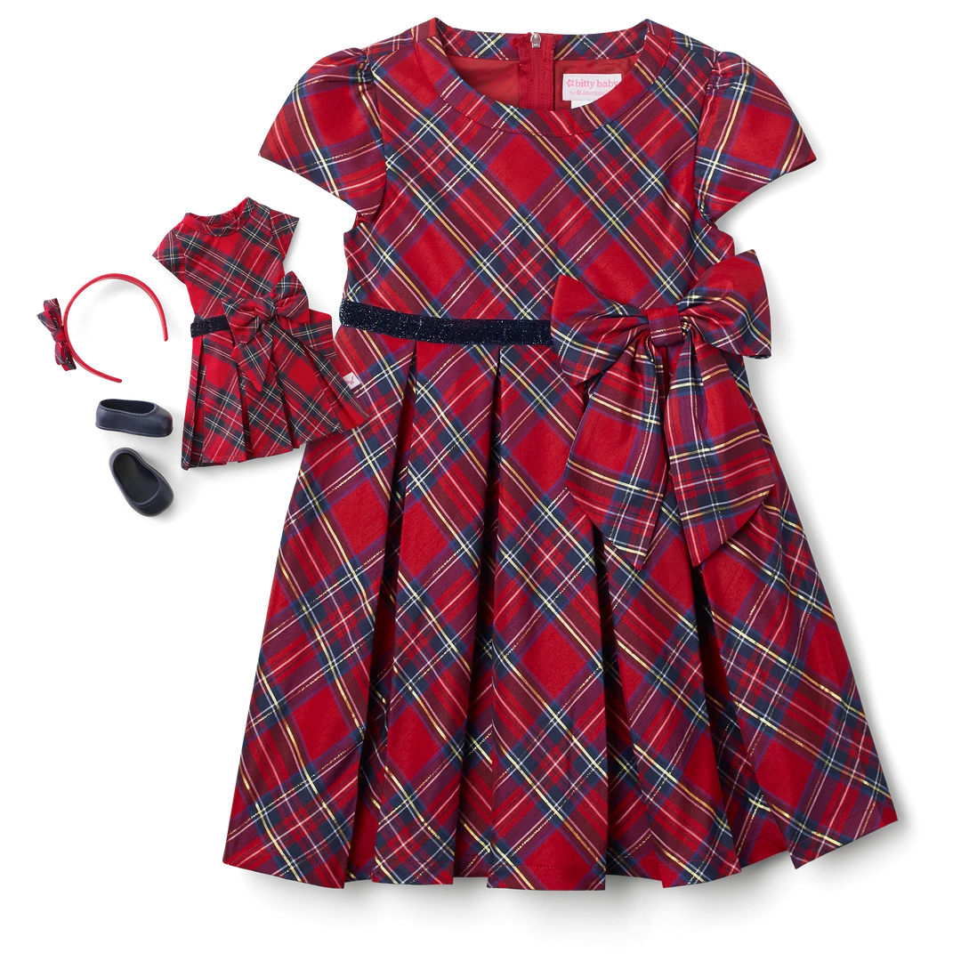 American Girl Pretty Plaid Christmas Dress For Little Girls & WellieWishers™ Dolls 8 American Girl Pretty Plaid Christmas Dress For Little Girls & WellieWishers™ Dolls