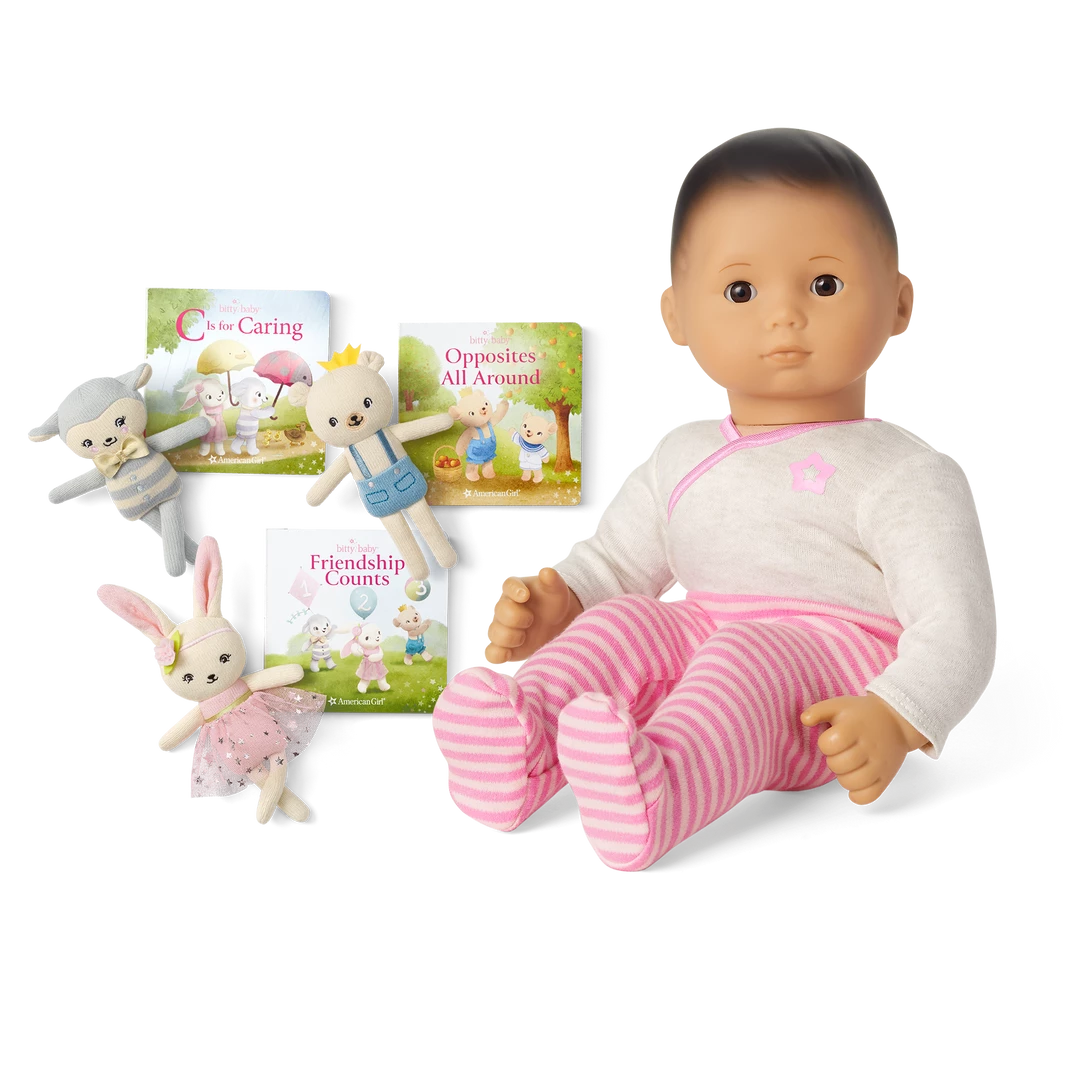 American Girl Bitty Baby® Doll #4 In Pretty Pink + Plush Friends & Board Books Ages 18m+ 3 American Girl Bitty Baby® Doll #4 In Pretty Pink + Plush Friends & Board Books Ages 18m+